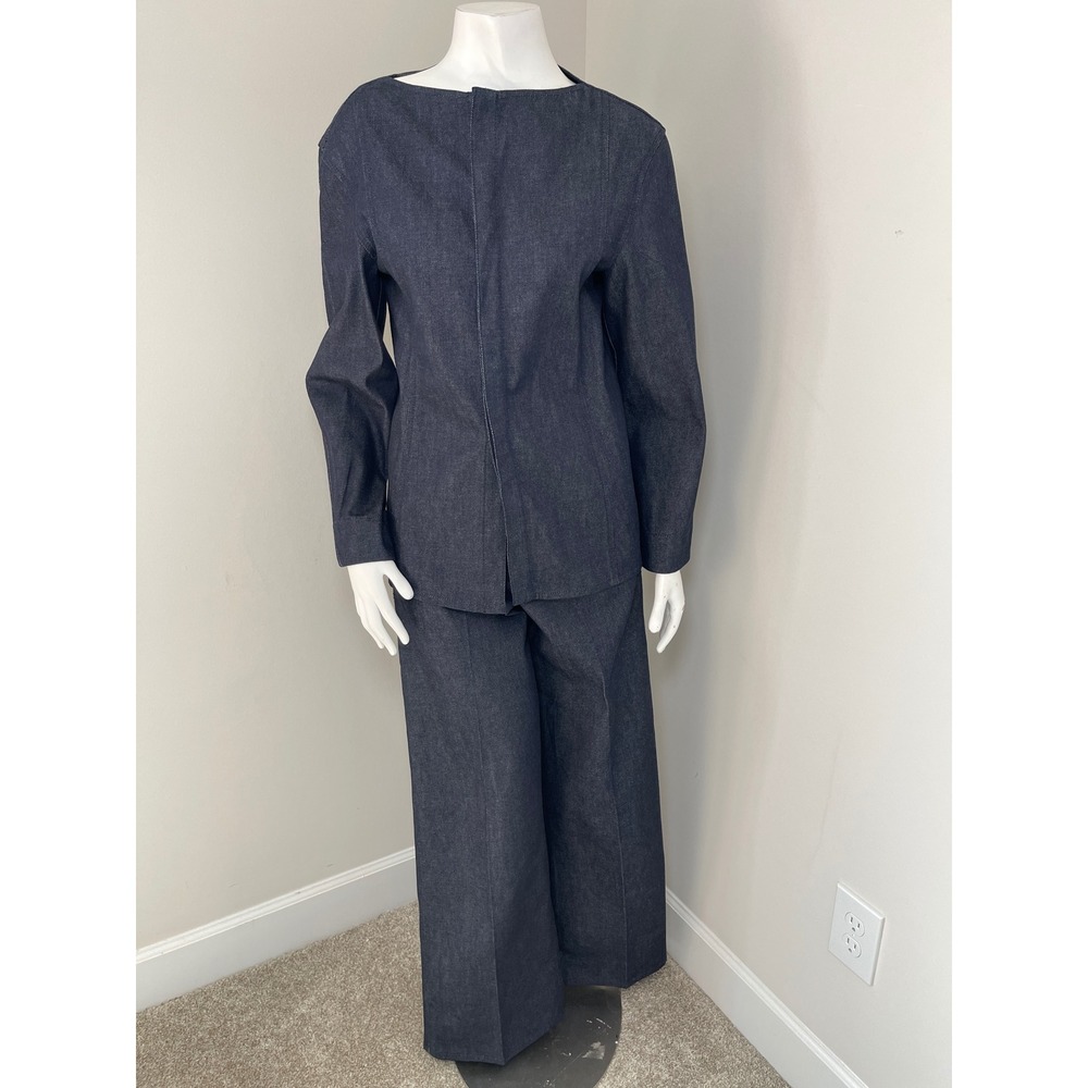 COS Atelier Denim Jacket & Wide Leg Pants Set Dark Wash Made in Italy Size 00/ 2